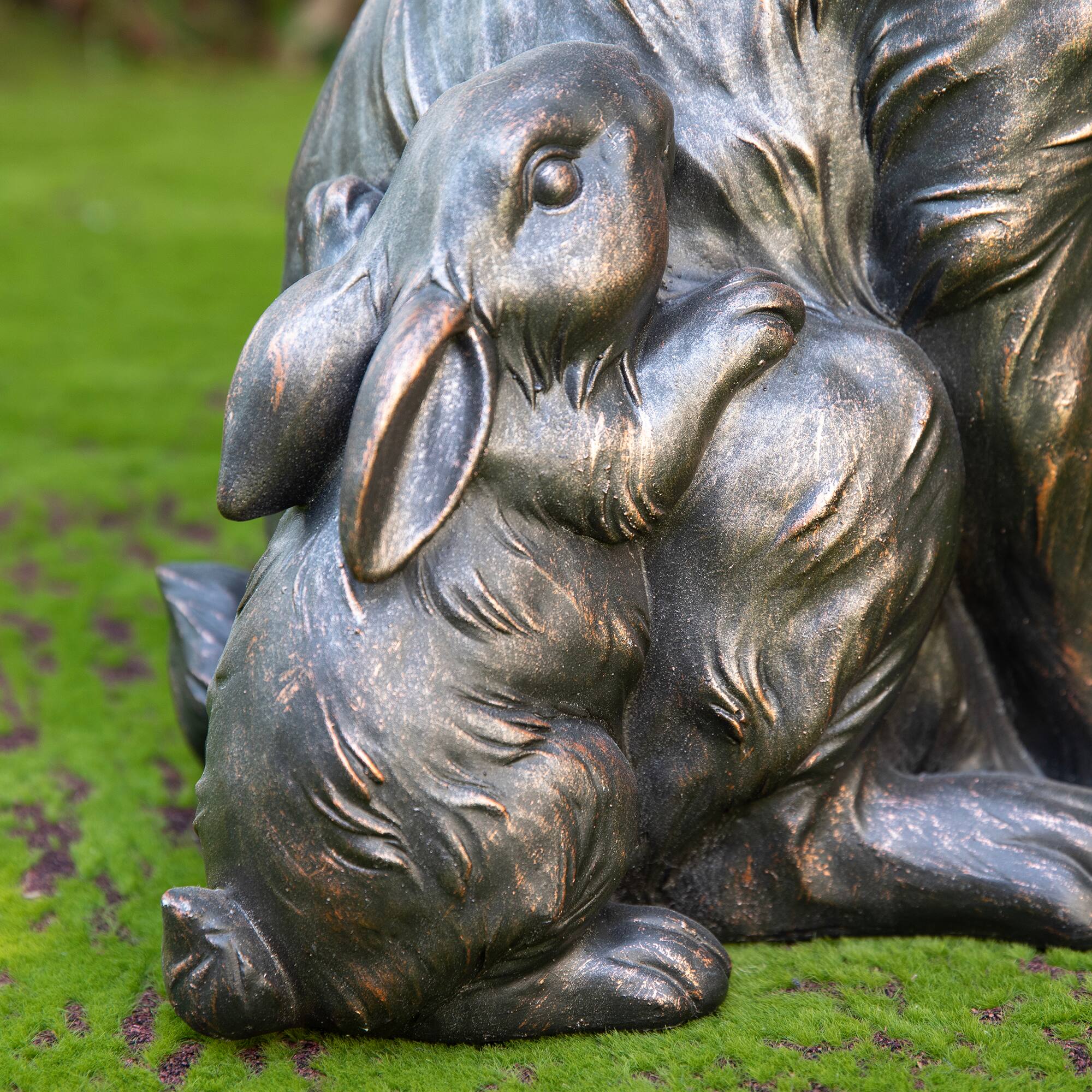 Glitzhome® 21.25" MGO Bronze Mom and Baby Rabbit Statue
